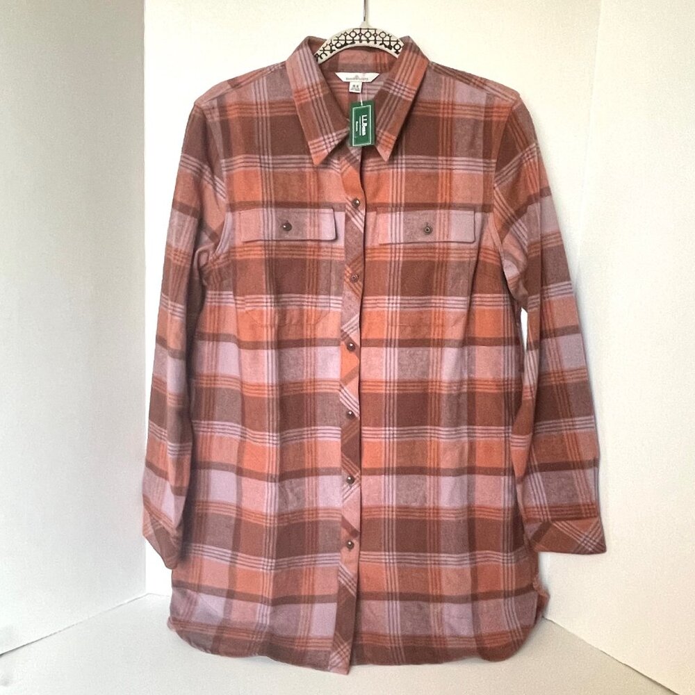 LL Bean Women’s Signature Chamois Tunic Shirt Medium Antique Lilac Plaid - Picture 3 of 7